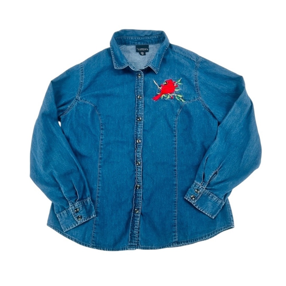 Trilogy‎ Denim Button Down Shirt Cardinal Embroidered L